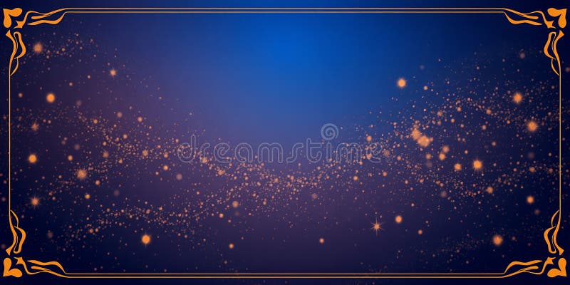 Elegantes Blue Sparkle Hintergrund Design Golden Frame Festive Magic Dust Night Sky Galaxy Abstrakte Kunst. Generative AI