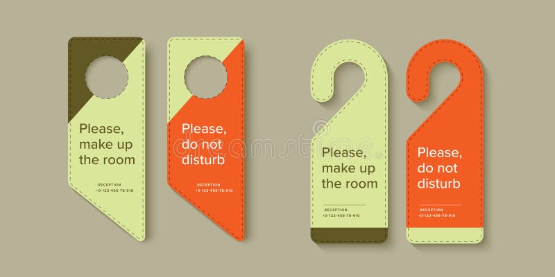 Elegantes Design für Türklappen oder Drehknopf. keine störung, bitte service oder saubere zimmer Türschablone. Vektorgrafik stock abbildung