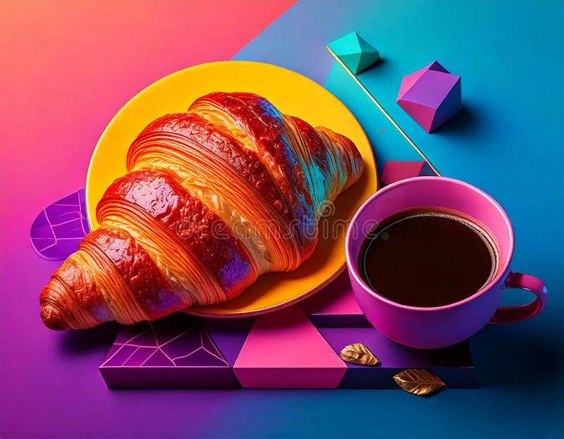 Elegantes Frühstück mit Croissy und Kaffee vektor abbildung