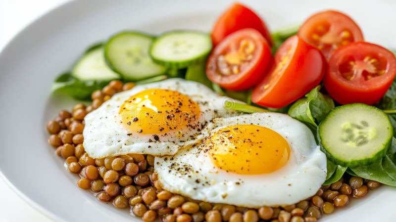 Elegantes Frühstücksbuffet mit sonnigen Beilagen Eier knusprige Linsen frische Gemüse und natürliches Licht lizenzfreie abbildung