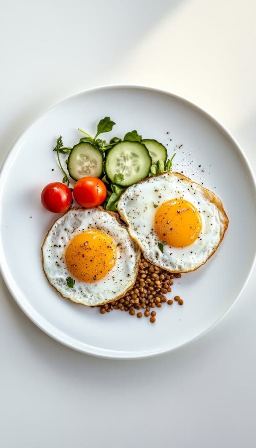 Elegantes Frühstücksbuffet mit sonnigen Beilagen Eier warme Linsen und frisches Gemüse in natürlichem Licht lizenzfreie abbildung