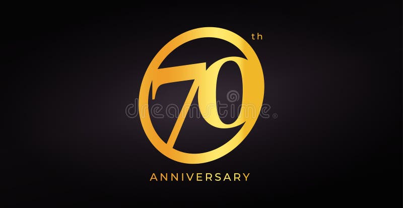 Elegantes Logo-Design zum 70. Jubiläum mit goldener Zahl im Dunklen Hintergrund. Perfekt für Feiern im Unternehmen vektor abbildung
