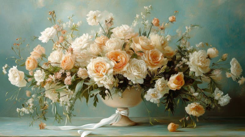 Elegantes Peach und weiße Rosen in einer Vintage lizenzfreie abbildung