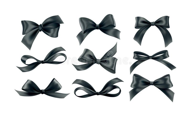 Elegantes schwarzes Bowband in verschiedenen Stilen für Dekoration und Design. eine Sammlung stilvoller schwarzer Bögen, die in vektor abbildung