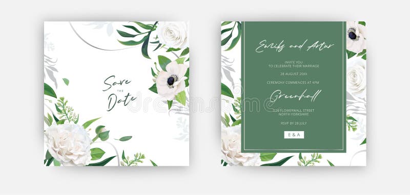 Eleganti inviti a nuotare vettoriali di colore verde e grigio in verde verde e grigio salvano il modello della scheda data. rosa d illustrazione vettoriale