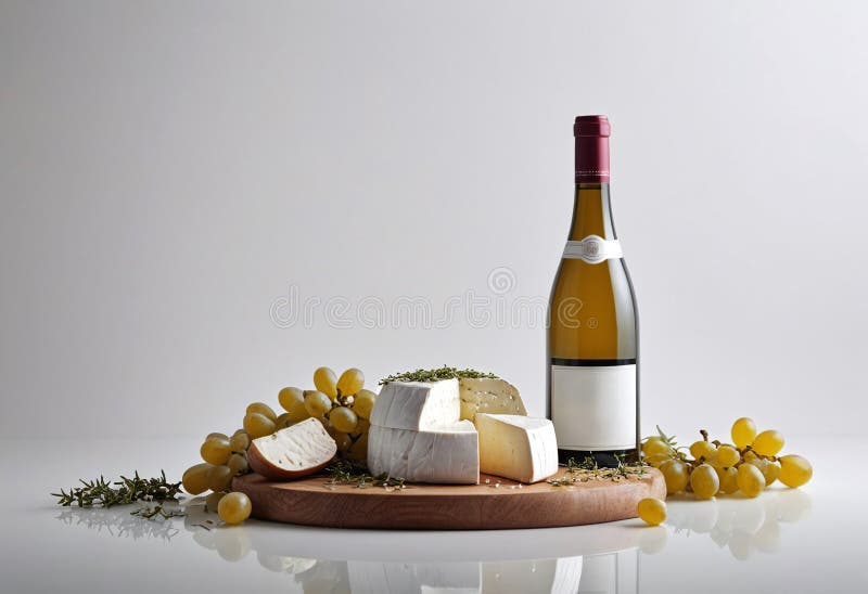 Eleganță între vin și brânză cu struguri stock photo