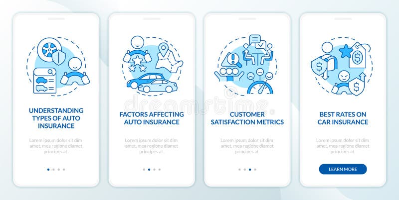 Elegir el servicio de seguro automático pantalla azul de aplicación móvil ilustración del vector