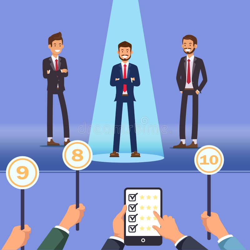 Elegir mejor empleado. hombres en el escenario. vector libre illustration