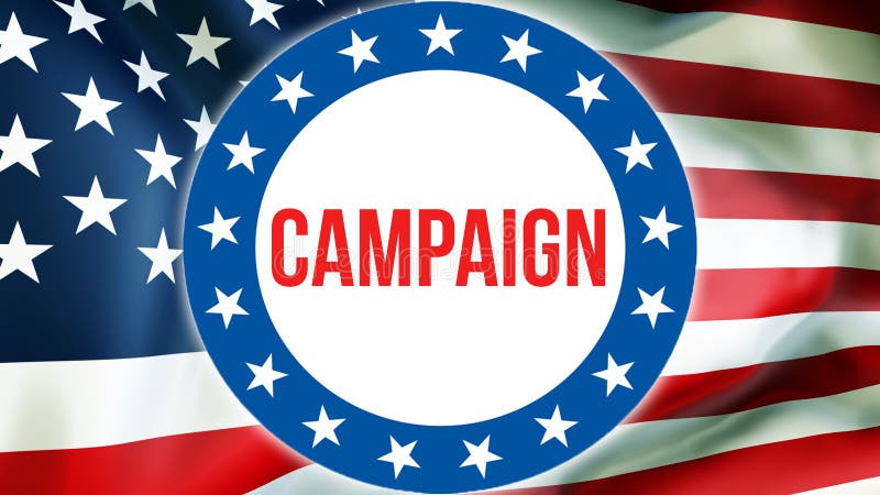 Eleição em um fundo dos EUA, da campanha rendição 3D Bandeira de Estados Unidos da América que acena no vento Votando, democracia