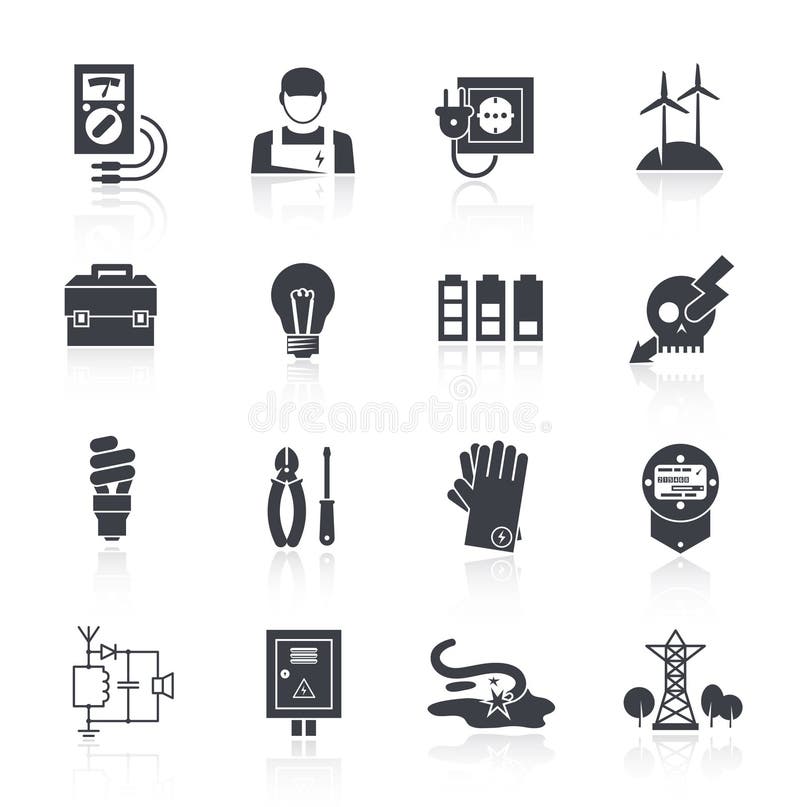 Elektricitetssymbolssvart vektor illustrationer Elektricitetssymbolssvart vektor illustrationer