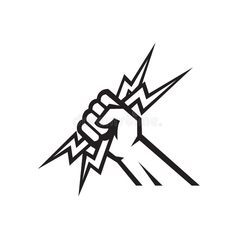 Elektrikerhand, die Seitenansichtikone des Blitzbolzens Schwarzweiß hält vektor abbildung