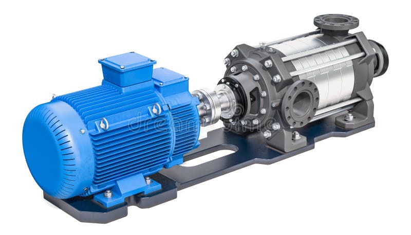 Elektrisk vattenpump, horisontalmultistage centrifugal pump 3d stock illustrationer