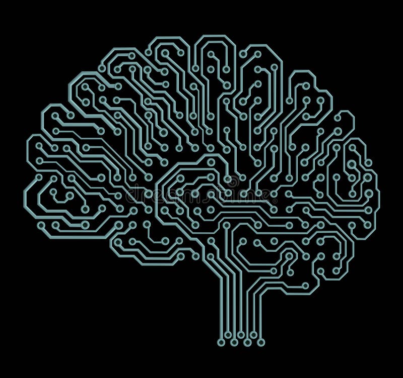 Electronic brain on black, illustration with a work path. Electronic brain on black, illustration with a work path