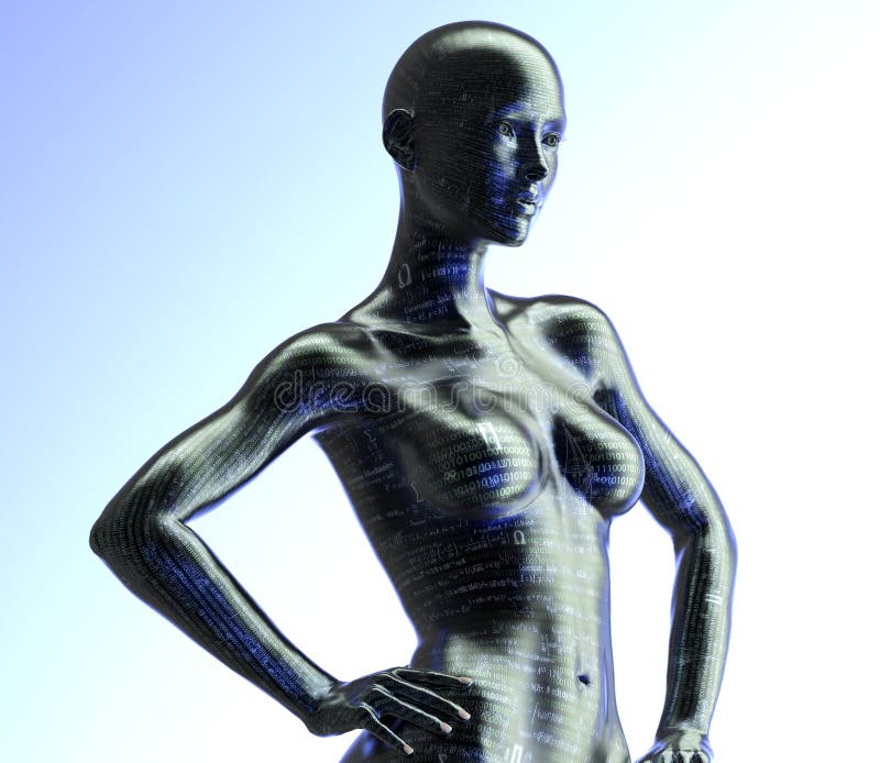 Electronic woman or female cyborg isolated on binary background. Electronic woman or female cyborg isolated on binary background.
