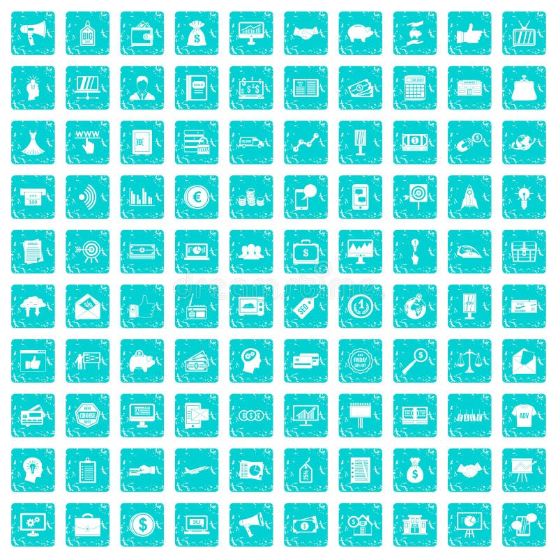 100 e-commerce icons set in grunge style blue color isolated on white background vector illustration. 100 e-commerce icons set in grunge style blue color isolated on white background vector illustration