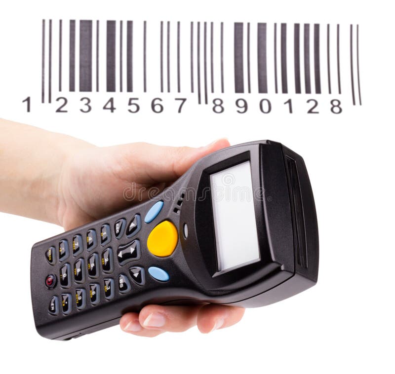 Elektronischer manueller Scanner der Strichkodes stockbild Elektronischer manueller Scanner der Strichkodes stockbild