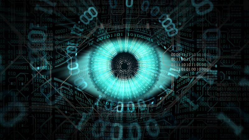 Elektronisches Augenkonzept des großen Bruders, Technologien für die globale Überwachung, Sicherheit von Computersystemen und Net