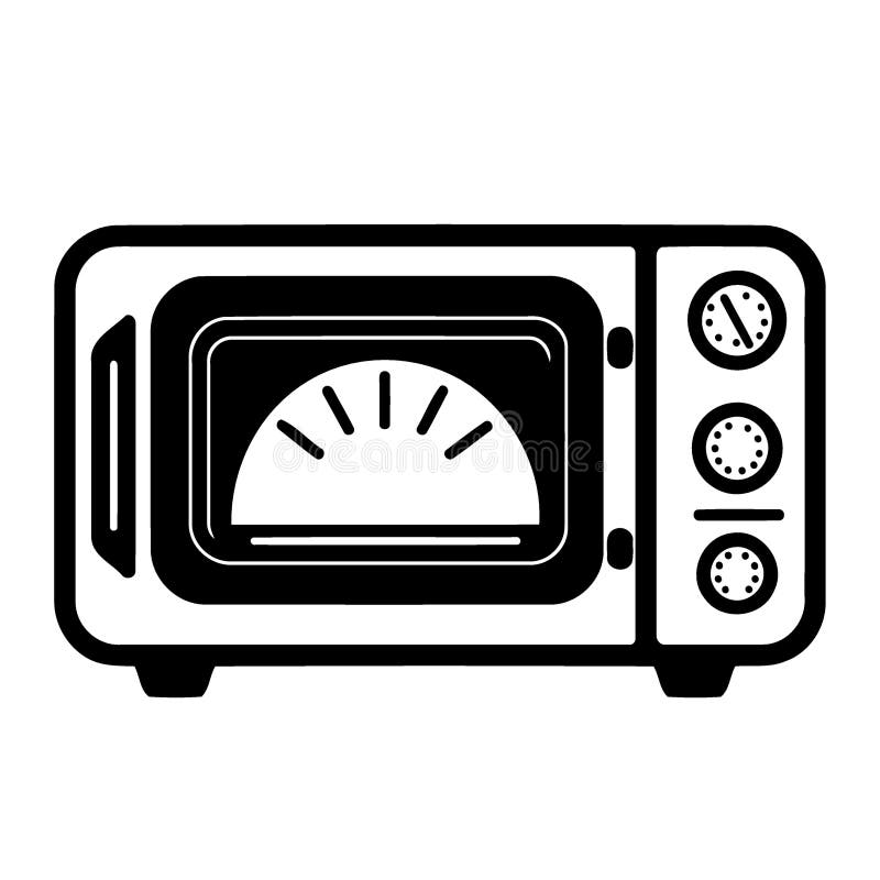 Elektroniska mikrovågsugn i kök, svartvit vektor illustrationer