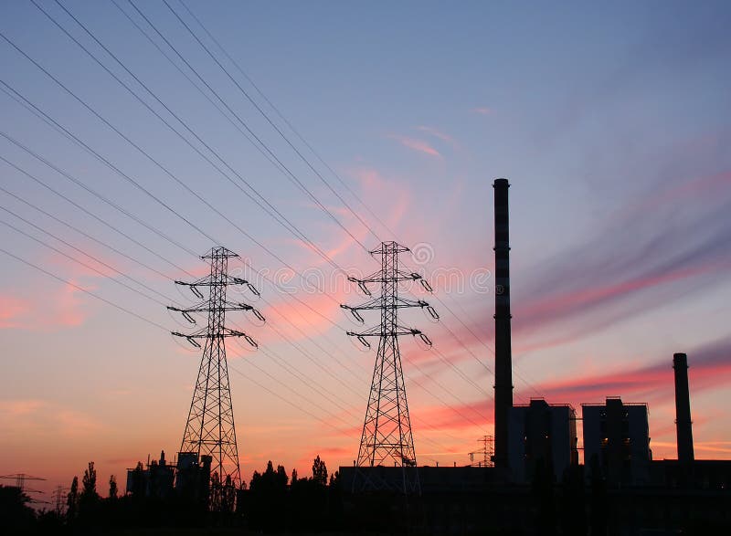 Heat and Power plant silhouette at dusk. Heat and Power plant silhouette at dusk.