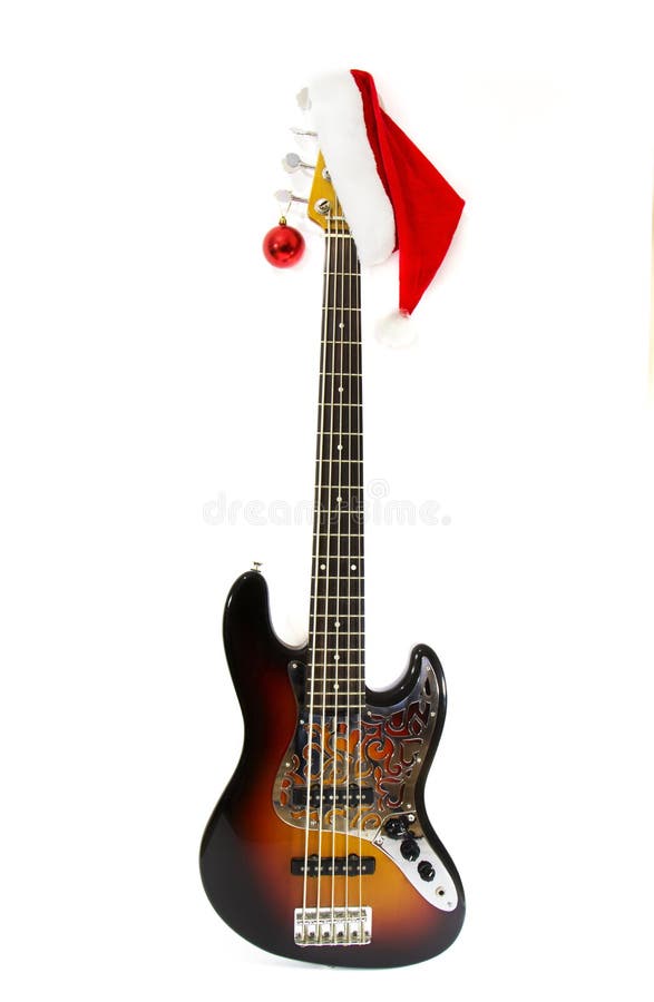 Elektryczna Basowa gitara z Noel taksówką fotografia stock Elektryczna Basowa gitara z Noel taksówką fotografia stock