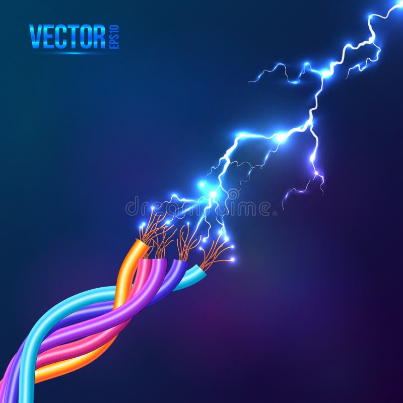 Elektryczna błyskawica między barwionymi kablami