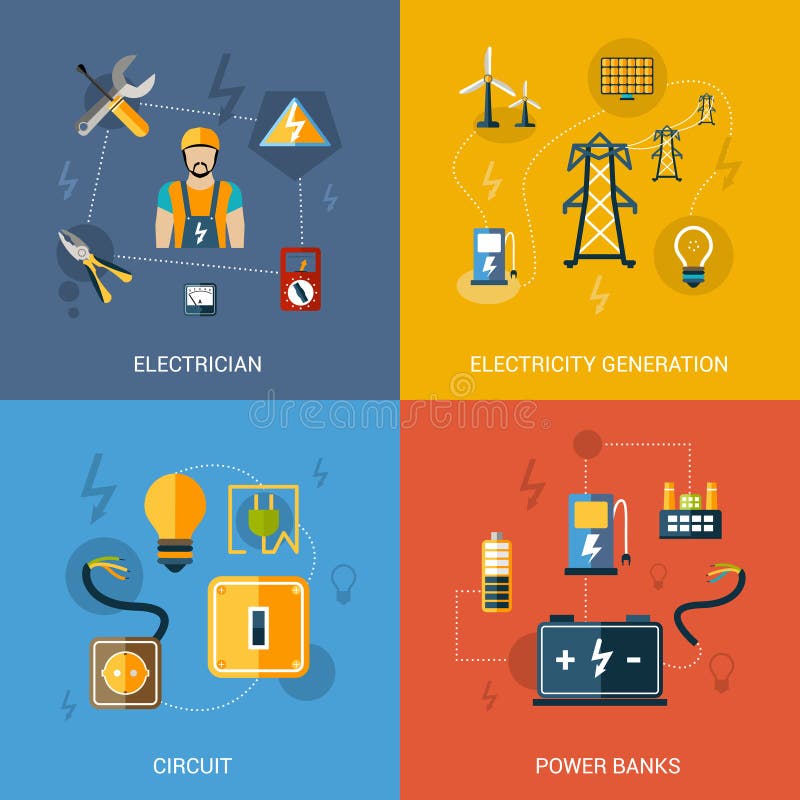 Elektryczności mieszkania set ilustracja wektor Elektryczności mieszkania set ilustracja wektor