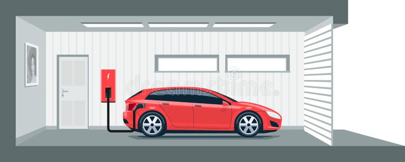 Elektryczny samochód Ładuje w domu w garażu
