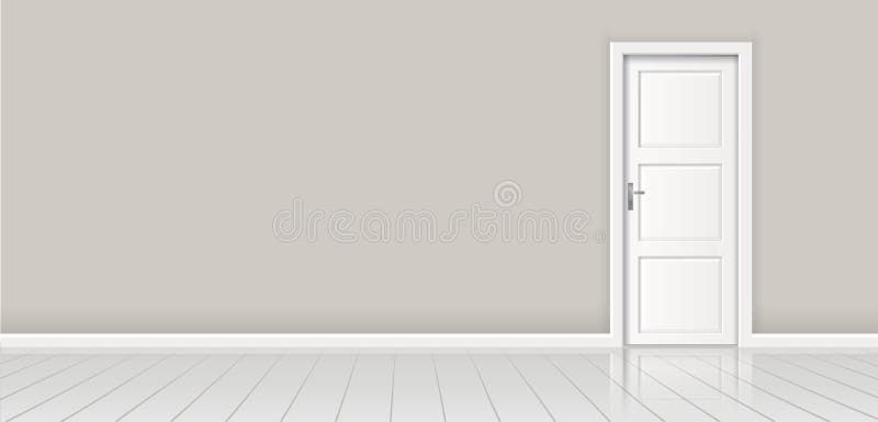 Element of architecture - vector background grey wall and closed white door.