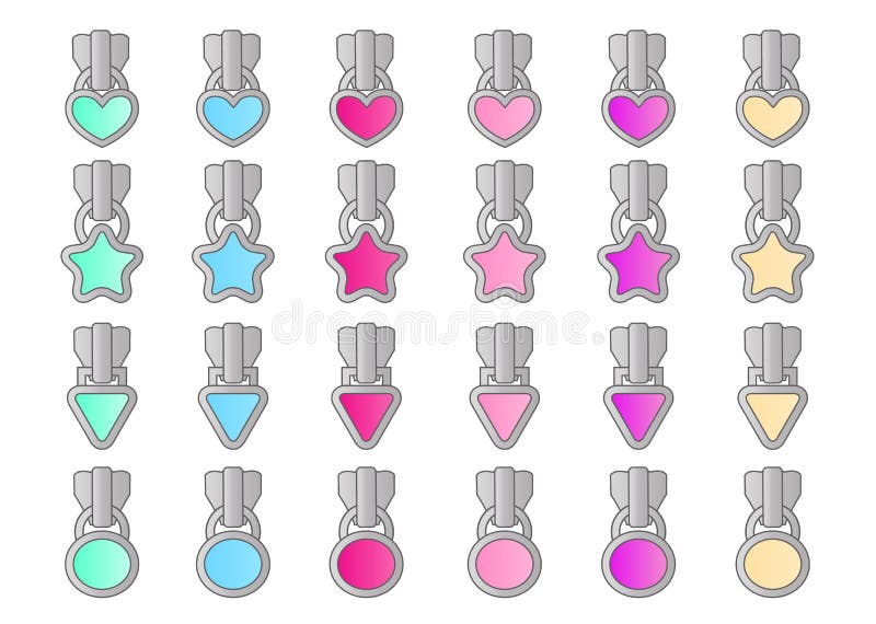 Set of cute little locks in light pink, purple, green, blue, yellow colors.