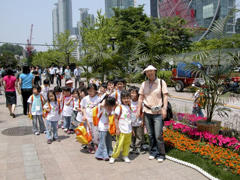 An elementary class visiting Seoul with the teacher. Location: Seoul South Korea. Date: May 2006. An elementary class visiting Seoul with the teacher. Location: Seoul South Korea. Date: May 2006