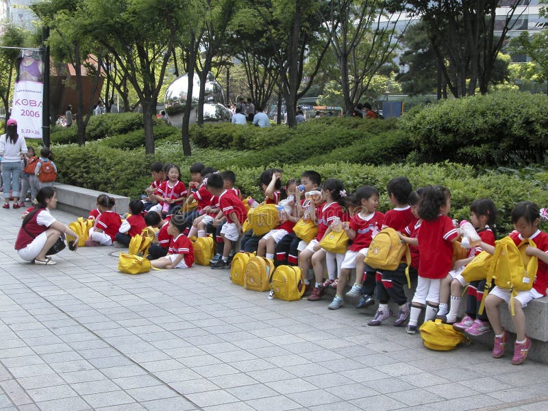 An elementary class visiting Seoul with the teacher. Location: Seoul South Korea. Date: May 2006. An elementary class visiting Seoul with the teacher. Location: Seoul South Korea. Date: May 2006