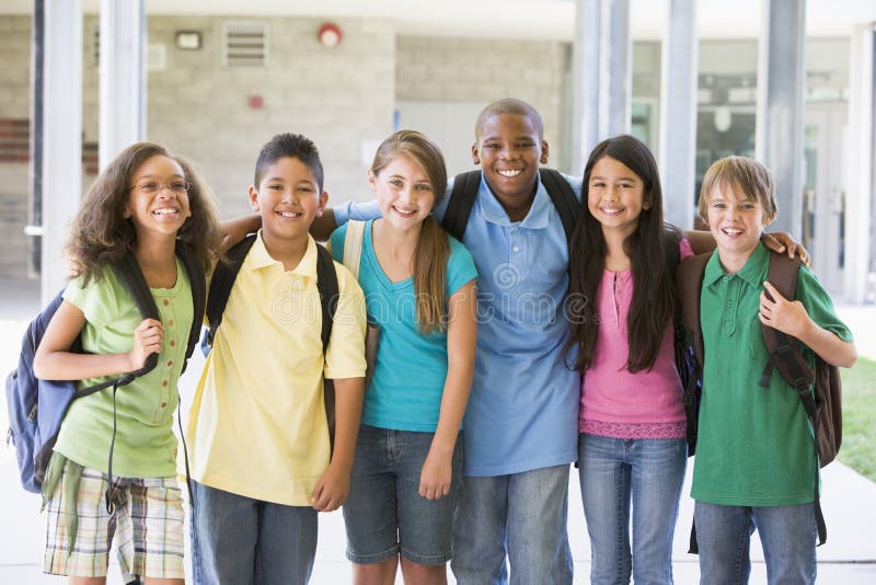 Elementary school class standing outside. Elementary school class standing outside