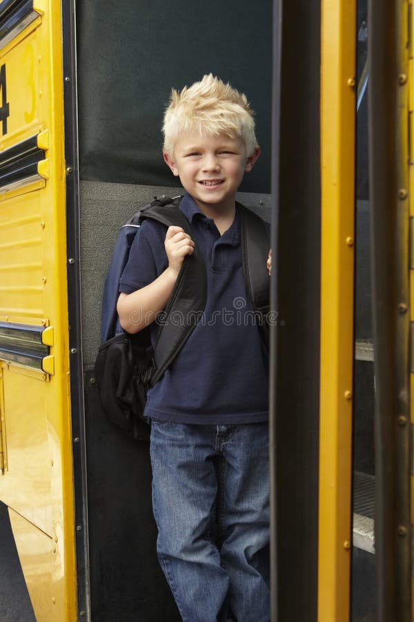 Elementary School Pupil Boarding Bus Stock Photo Image of outdoors