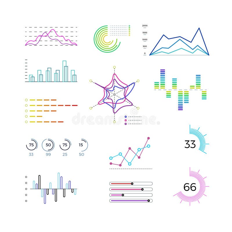 Elemente grafice cu linii subțiri pentru informații. diagrame schiță și șabloane vectoriale grafice liniare stock illustration