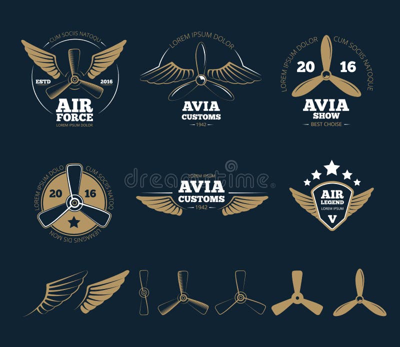 Elementen en de emblemen van het vliegtuigenontwerp de vector vector illustratie Elementen en de emblemen van het vliegtuigenontwerp de vector vector illustratie