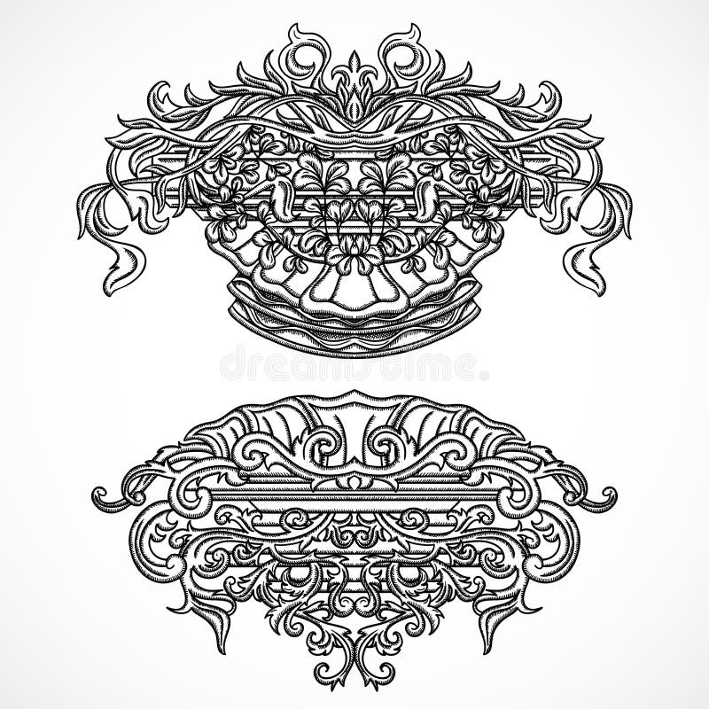 Elementi architettonici d'annata di progettazione di dettagli Cartiglio classico barrocco antico di stile nello stile dell'incisi royalty illustrazione gratis