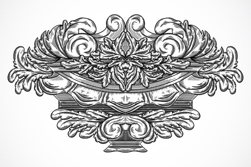 Elementi architettonici d'annata di progettazione di dettagli Cartiglio classico barrocco antico di stile nello stile dell'incisi royalty illustrazione gratis