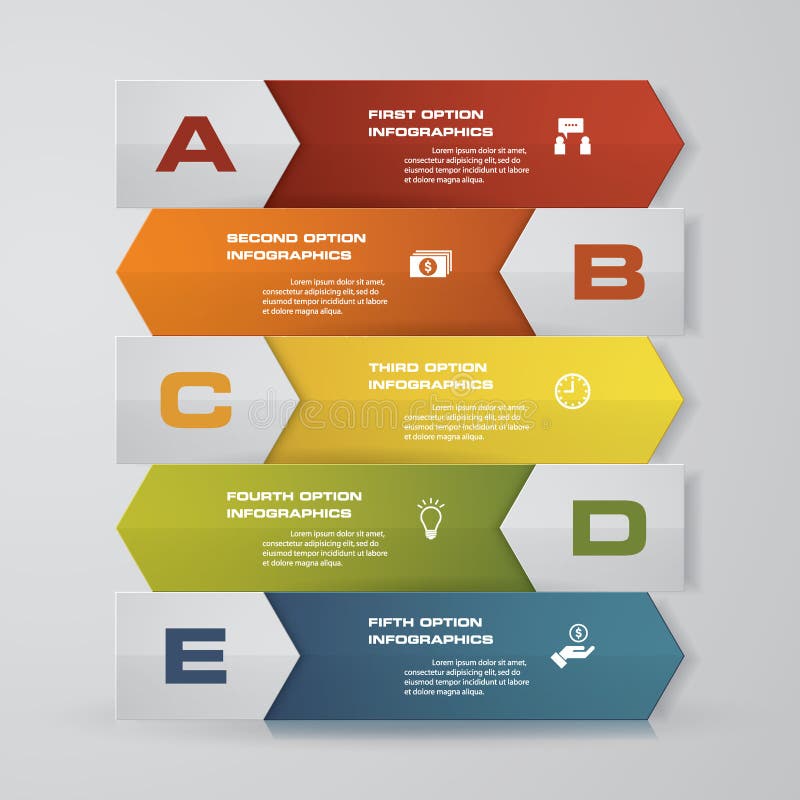 Elementi astratti di progettazione dell'insegna delle frecce di Infographics modello della disposizione di 5 punti illustrazione vettoriale Elementi astratti di progettazione dell'insegna delle frecce di Infographics modello della disposizione di 5 punti illustrazione vettoriale