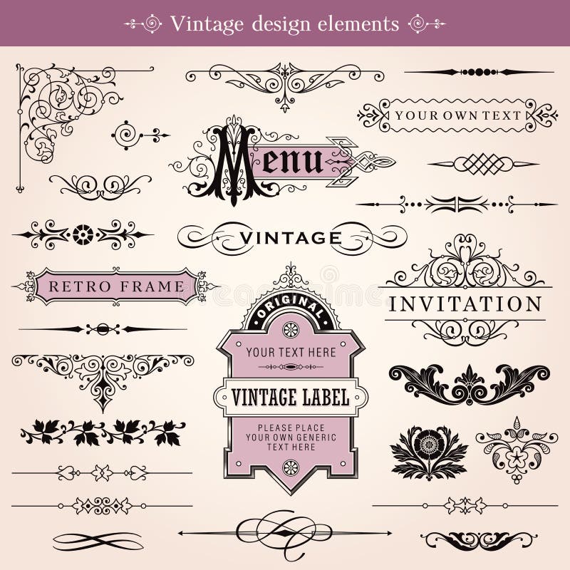 Elementi calligrafici d'annata di progettazione e decorazione della pagina