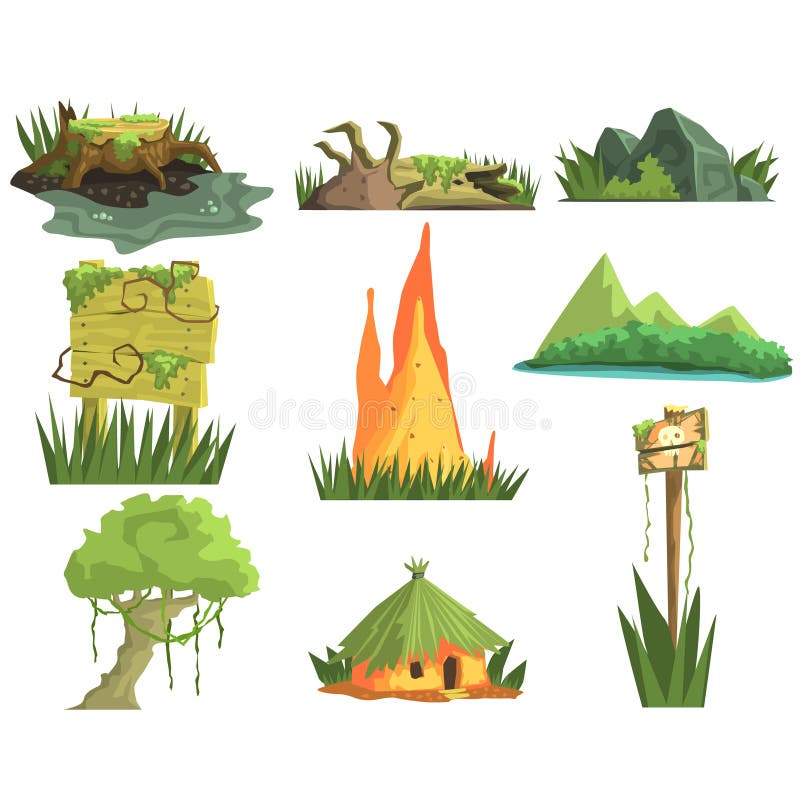 Elementi del paesaggio della giungla illustrazione vettoriale Elementi del paesaggio della giungla illustrazione vettoriale