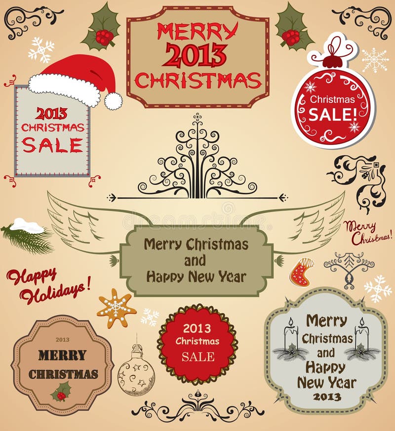 Elementi dell'albero di Natale e di disegno royalty illustrazione gratis Elementi dell'albero di Natale e di disegno royalty illustrazione gratis