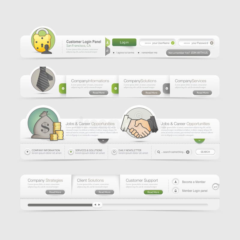 Website template design menu navigation elements with icons set. Website template design menu navigation elements with icons set