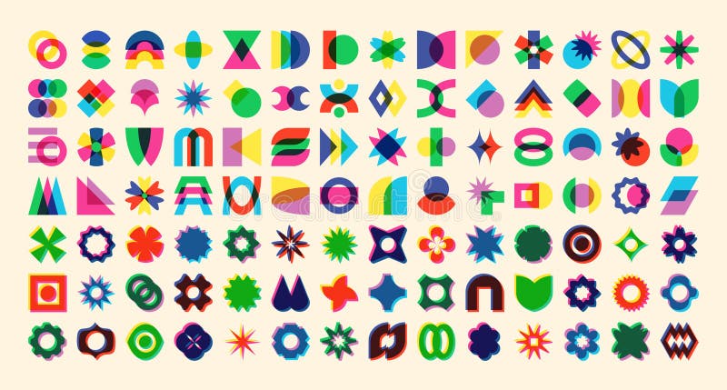 Elementi di progettazione colorati della geometria di risografo astratta della geometria retroriflorefera stampe grafiche isolate royalty illustrazione gratis