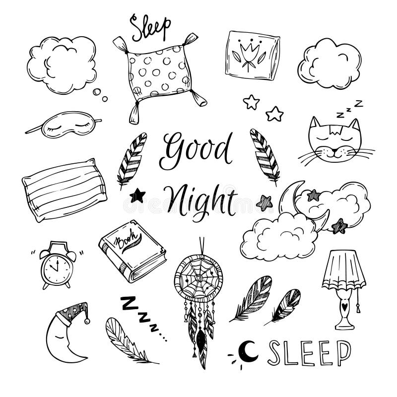 Elementi disegnati a mano di vettore - buona notte royalty illustrazione gratis Elementi disegnati a mano di vettore - buona notte royalty illustrazione gratis
