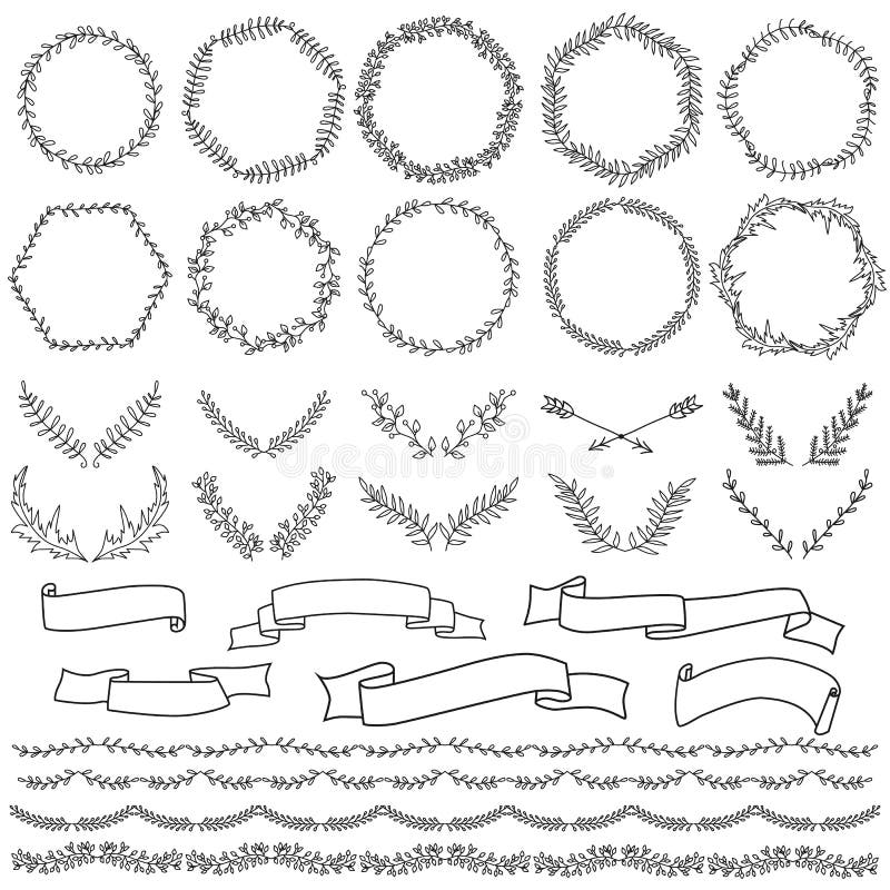 Elementi disegnati a mano per progettazione, confini, corone illustrazione di stock Elementi disegnati a mano per progettazione, confini, corone illustrazione di stock
