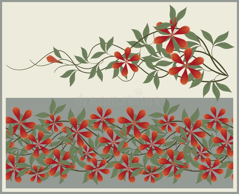 Elementi e bordo floreali. illustrazione vettoriale