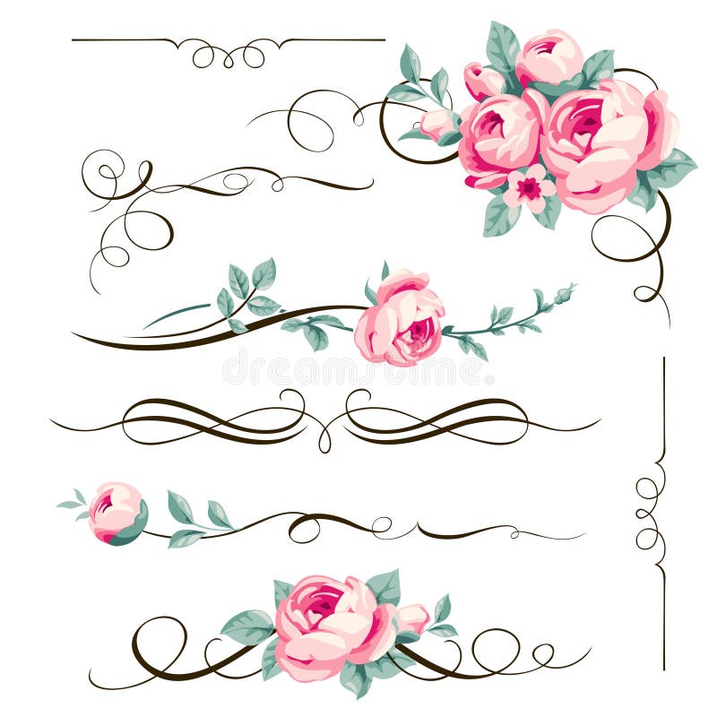 Elementi e fiori calligrafici decorativi per la vostra progettazione