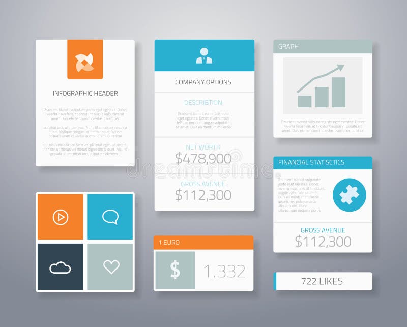 Minimal infographic financial ui elements vector illustration in flat style. Minimal infographic financial ui elements vector illustration in flat style.