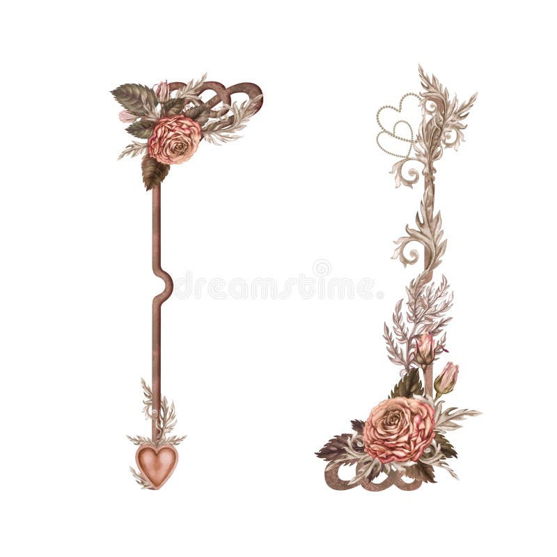 Elementi per un bordo di cornice con rose botaniche un cuore in una tavolozza di mochamousse marrone. botanico illustrazione vettoriale