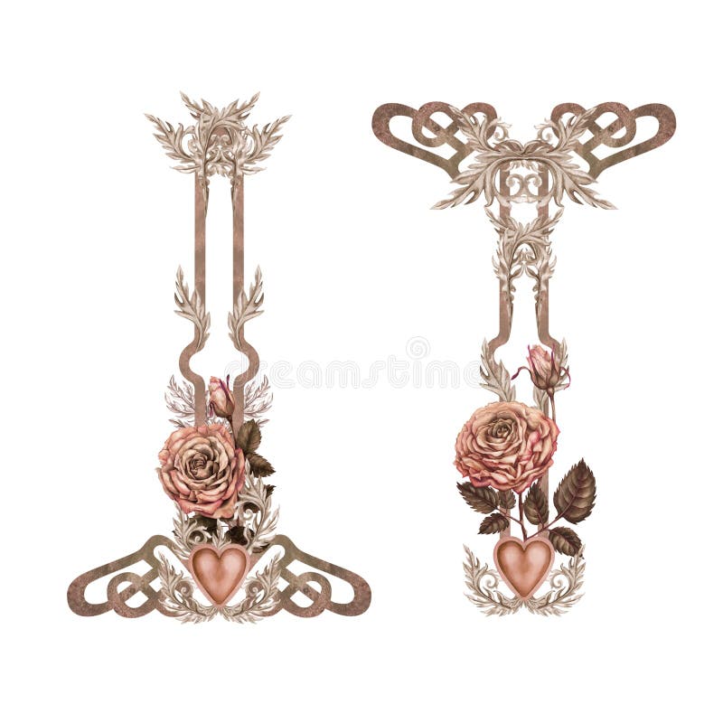 Elementi per un bordo di cornice con rose botaniche un cuore in una tavolozza di mochamousse marrone. botanico illustrazione vettoriale